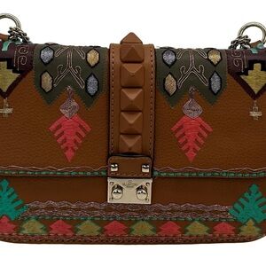 Valentino Brown Multicolor Embroidered Crossbody Bag Special Edition